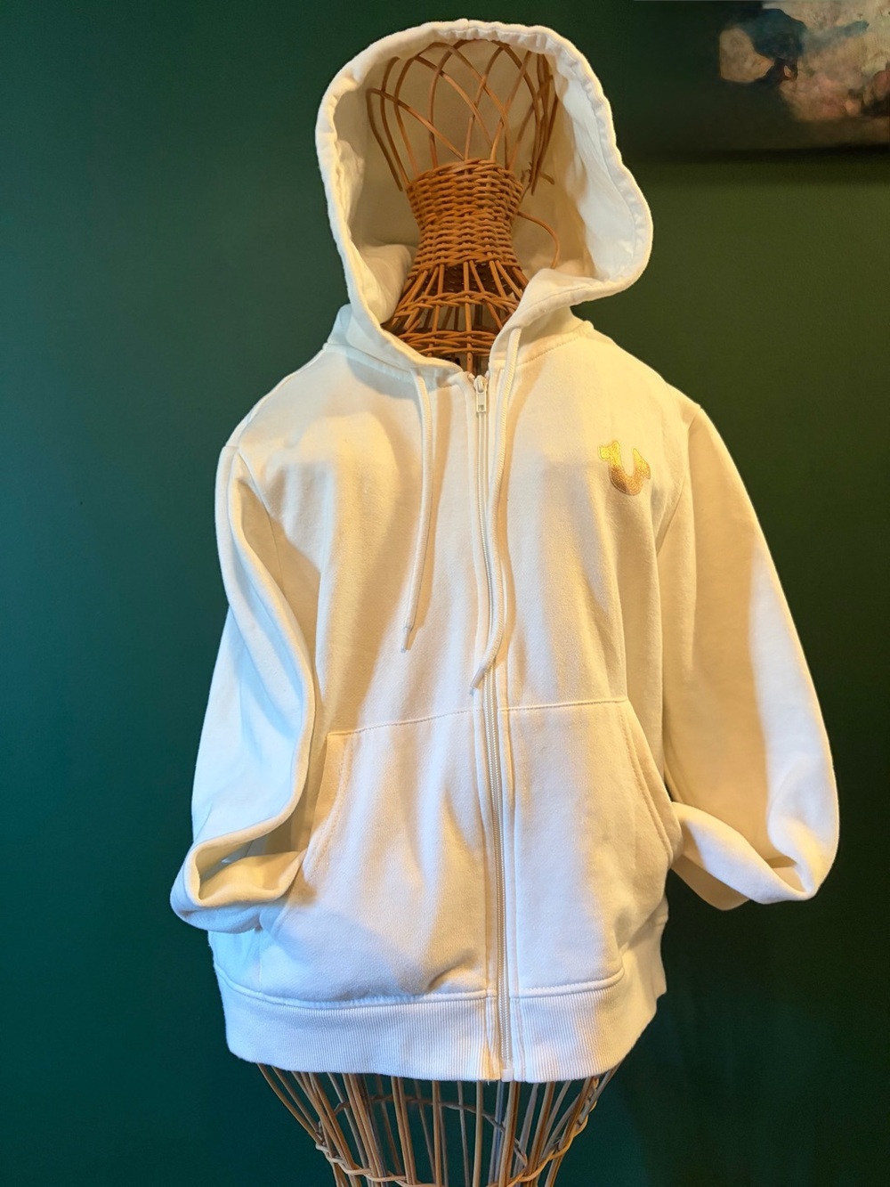 True Religion White Women’s Full-Zip Hoodie with Yellow Logo
